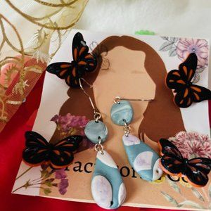 Handmade Blue Clay Earrings!